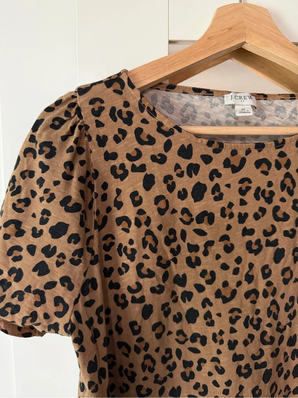 J. Crew Leopard Puff Sleeve Blouse in Camel and Black